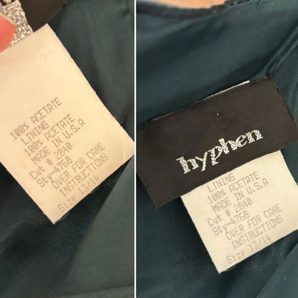 VTG Hyphen Prom Dress Sz 13/14 Emerald Green Iridescent Lace Up Corset Back Gown - Picture 5 of 16